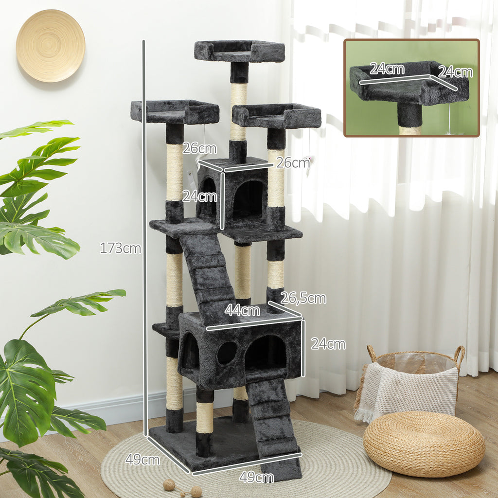 Árbol rascador para gatos PawHut, poste rascador para gatos, árbol para trepar y jugar con gatos.