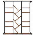 3 Column 6 Tier Tree Shaped Bookcase, 17 Compartments Open Independent Shelves for Home Office,Living Room,Vintage Brown-Black