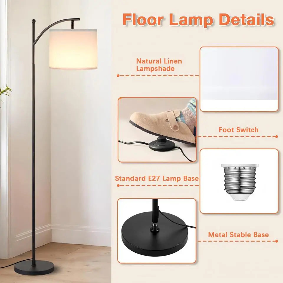 Lámpara de pie LED regulable, lámpara de pie alta con bombilla, luz de lectura que cuida la vista, lámpara de esquina de estilo minimalista moderno, ahorro de energía, base estable, fácil instalación, lámpara de ambiente para sala de estar, dormitorio de
