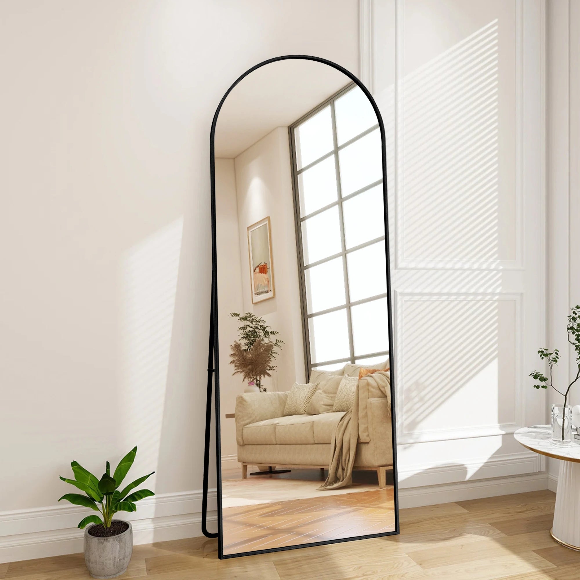 Espejo de tocador Comanlai, espejo de cuerpo entero arqueado, espejo de pie grande curvo de 164 x 54 cm, espejo de pared rectangular