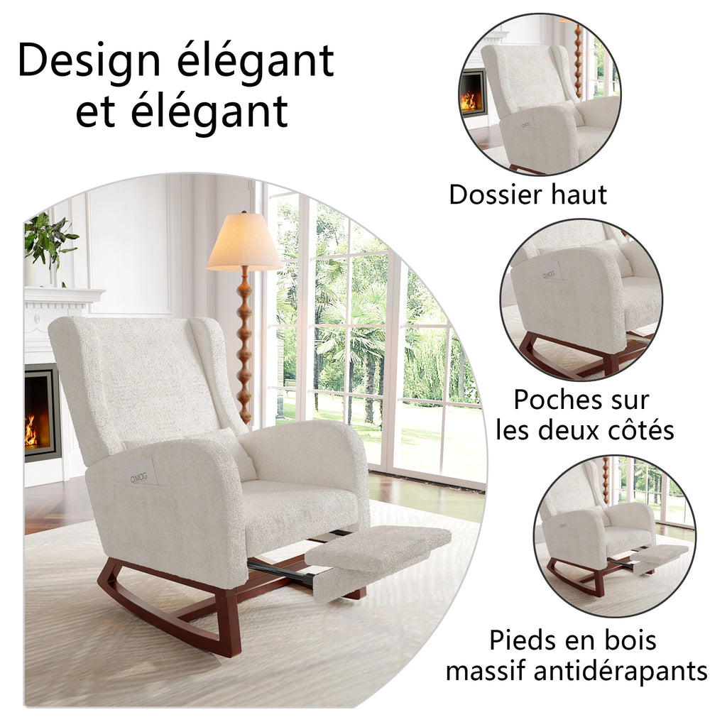 Mecedora Anajqaqia, silla para sala de estar, sillón, con base de madera y 2 bolsillos laterales, capacidad de carga: 150 kg.