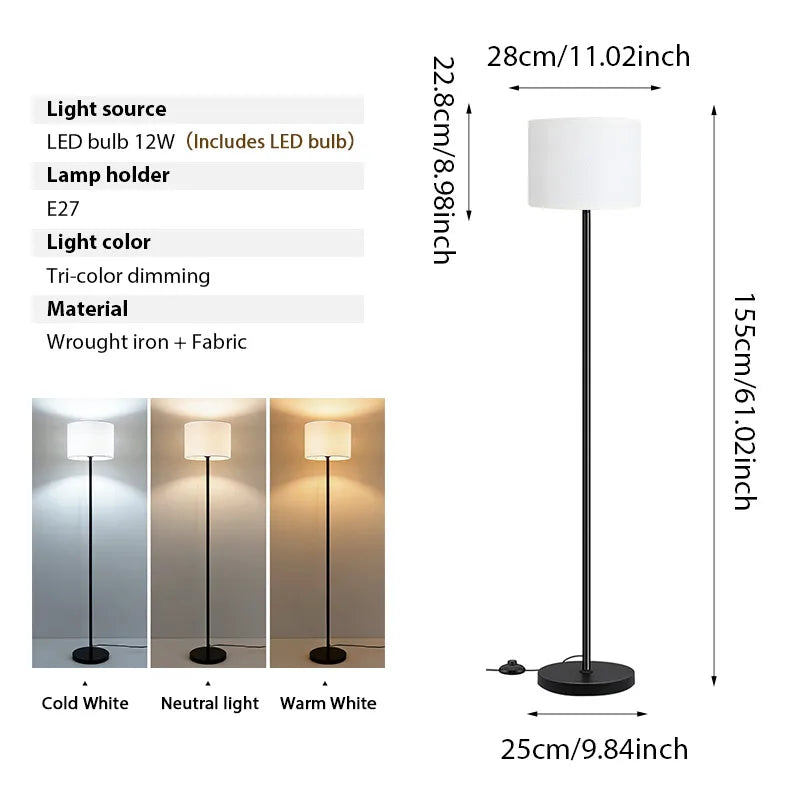 Lámpara de pie moderna y sencilla con pantalla, base E27, fácil instalación, ahorro de energía, protección ocular, lámpara de lectura, estilo minimalista, lámpara de esquina, luz ambiental creativa para sala de estar, dormitorio, oficina.