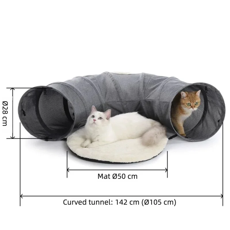 Túnel recto para gatos de 125 cm de largo y 25 cm de diámetro, plegable y resistente. Juguete para mascotas a prueba de arañazos.