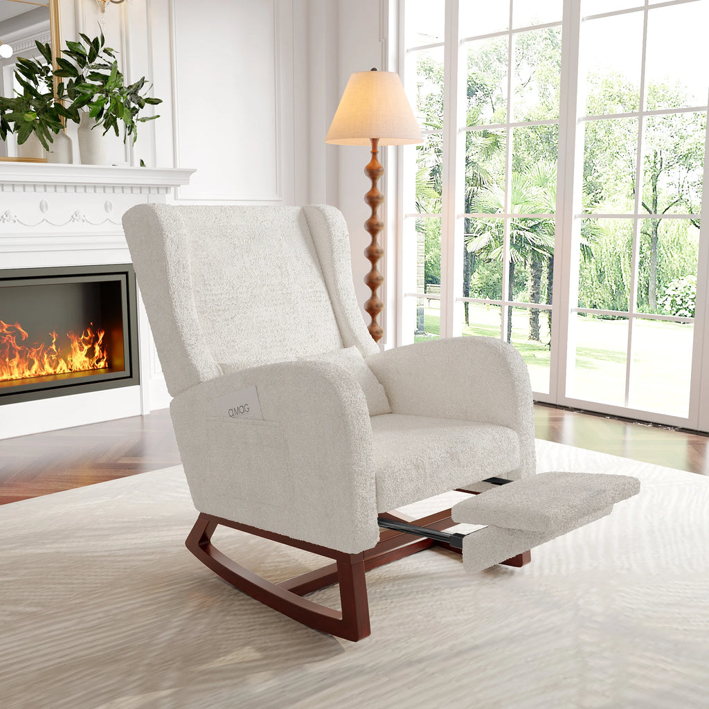 Mecedora Anajqaqia, silla para sala de estar, sillón, con base de madera y 2 bolsillos laterales, capacidad de carga: 150 kg.