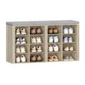 1 Oak Shoe Cabinet with Bench with 16 Compartments, Entrance Bench, Adjustable Shelves for Living Room, Bedroom, Hallway