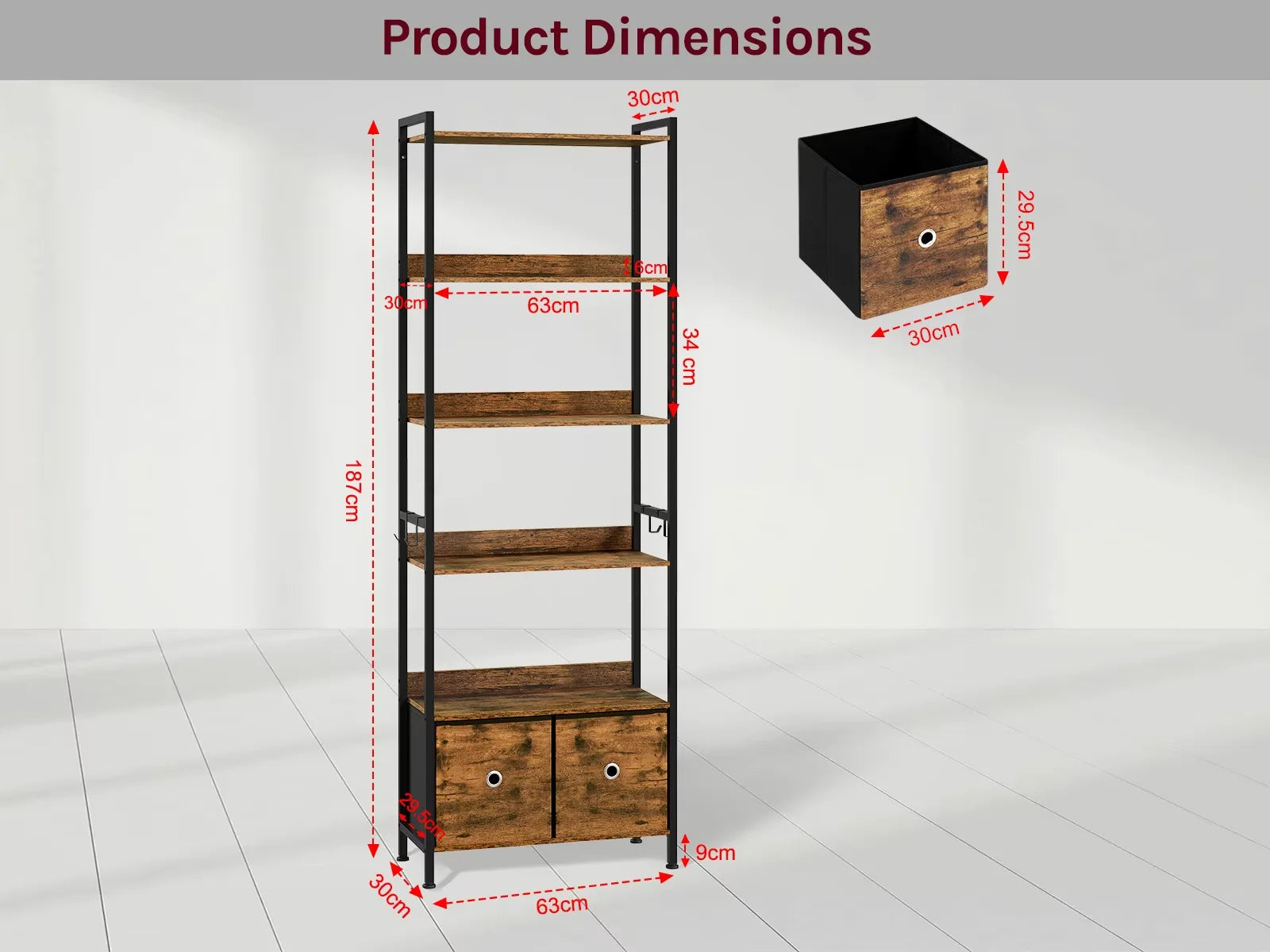 Librería de pie con 5 estantes, estructura metálica, organizador de almacenamiento para sala de estar, cocina o estudio.