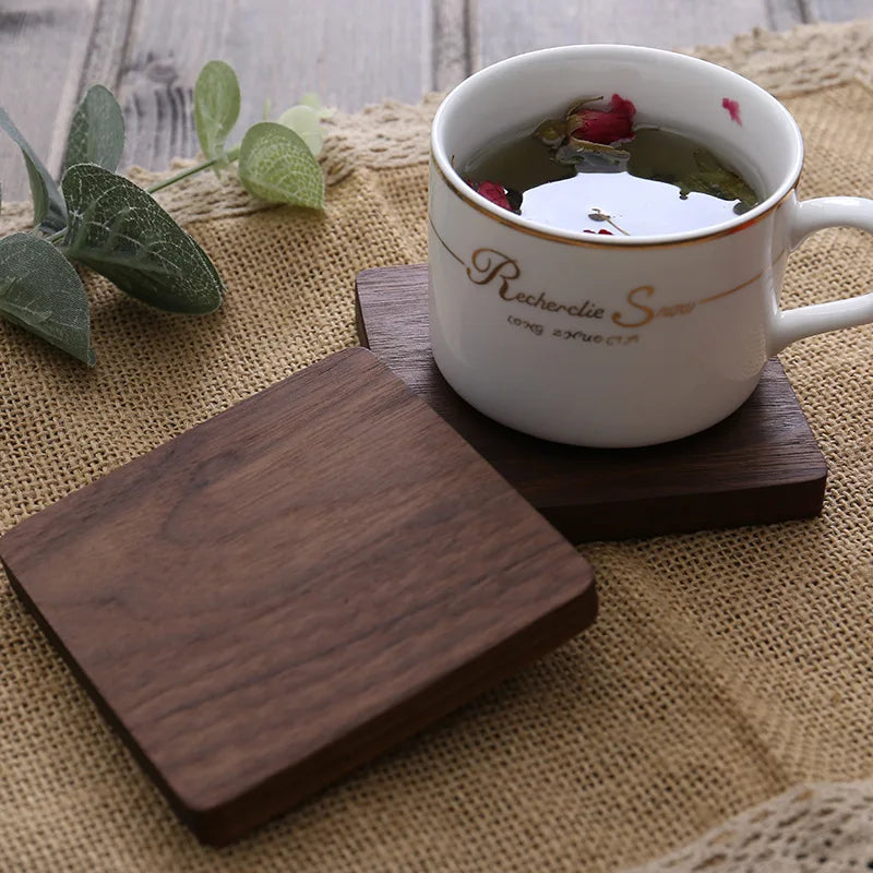 Posavasos de madera de nogal de 8,8 cm para vasos y tazas, salvamanteles redondos y cuadrados de madera, resistentes, para té y café.