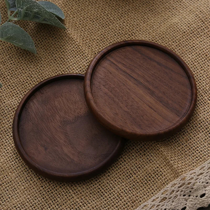 Posavasos de madera de nogal de 8,8 cm para vasos y tazas, salvamanteles redondos y cuadrados de madera, resistentes, para té y café.