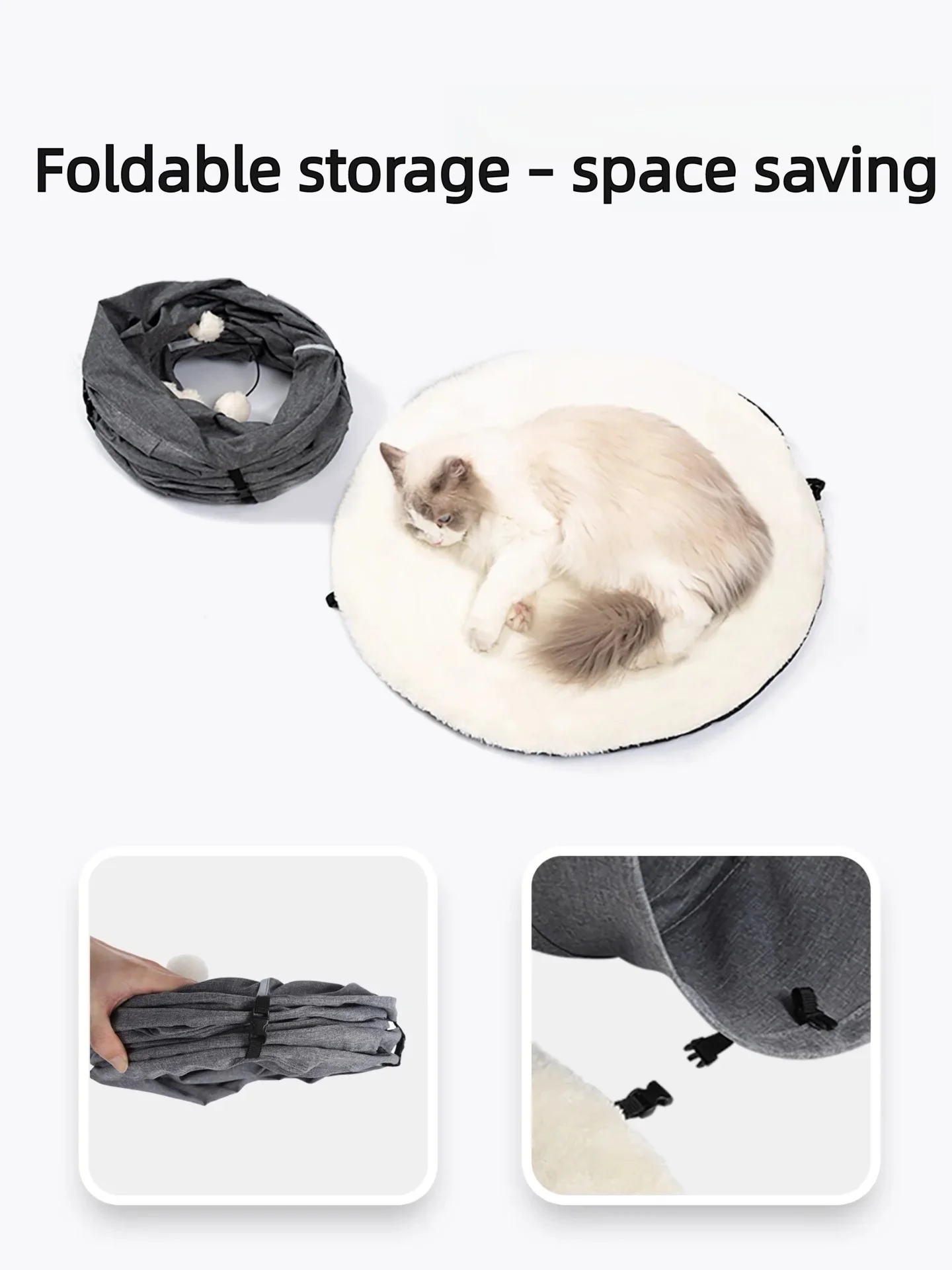 Túnel recto para gatos de 125 cm de largo y 25 cm de diámetro, plegable y resistente. Juguete para mascotas a prueba de arañazos.
