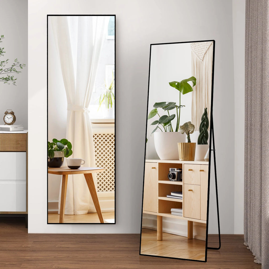 Espejo de tocador Comanlai, espejo de cuerpo entero arqueado, espejo de pie grande curvo de 164 x 54 cm, espejo de pared rectangular