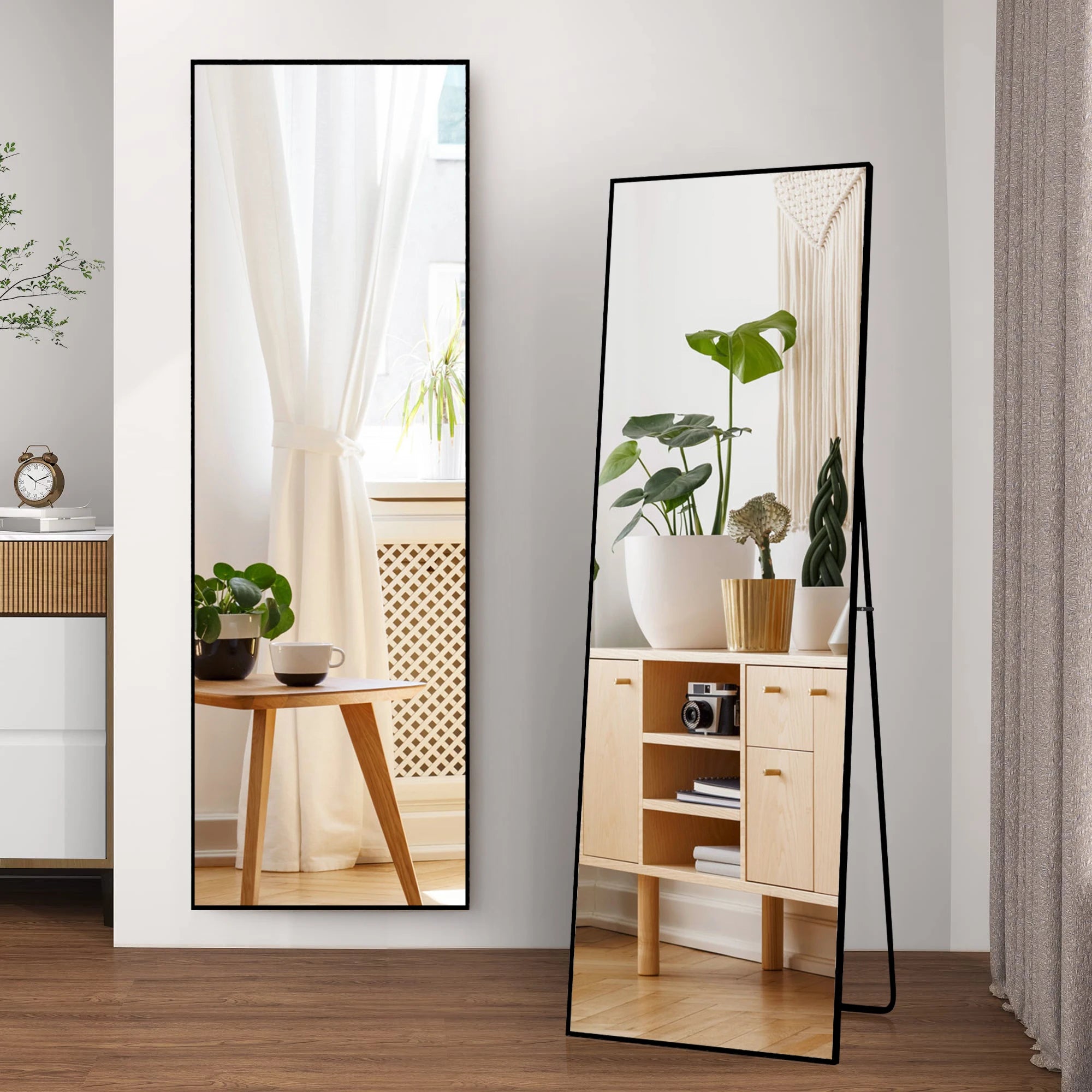 Espejo de tocador Comanlai, espejo de cuerpo entero arqueado, espejo de pie grande curvo de 164 x 54 cm, espejo de pared rectangular
