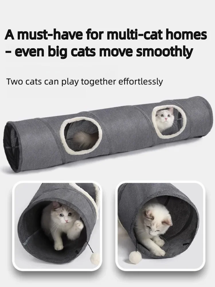 Túnel recto para gatos de 125 cm de largo y 25 cm de diámetro, plegable y resistente. Juguete para mascotas a prueba de arañazos.