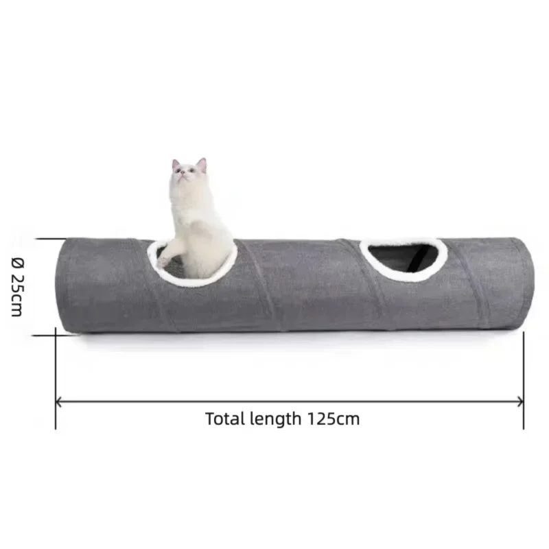 Túnel recto para gatos de 125 cm de largo y 25 cm de diámetro, plegable y resistente. Juguete para mascotas a prueba de arañazos.