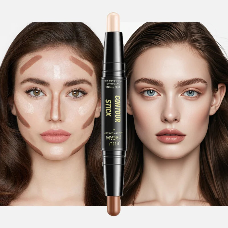 Barra de contorno de doble punta, base de maquillaje facial, corrector, ojeras de larga duración, corrector de contorno, maquillaje