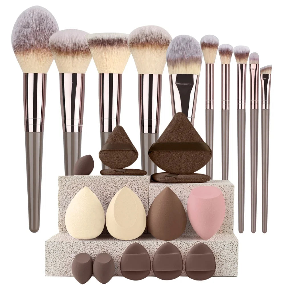 Set de 3 a 20 brochas de maquillaje premium, suaves y esponjosas, ideales para la base de maquillaje, sombras de ojos, rubor y maquillaje kabuki.