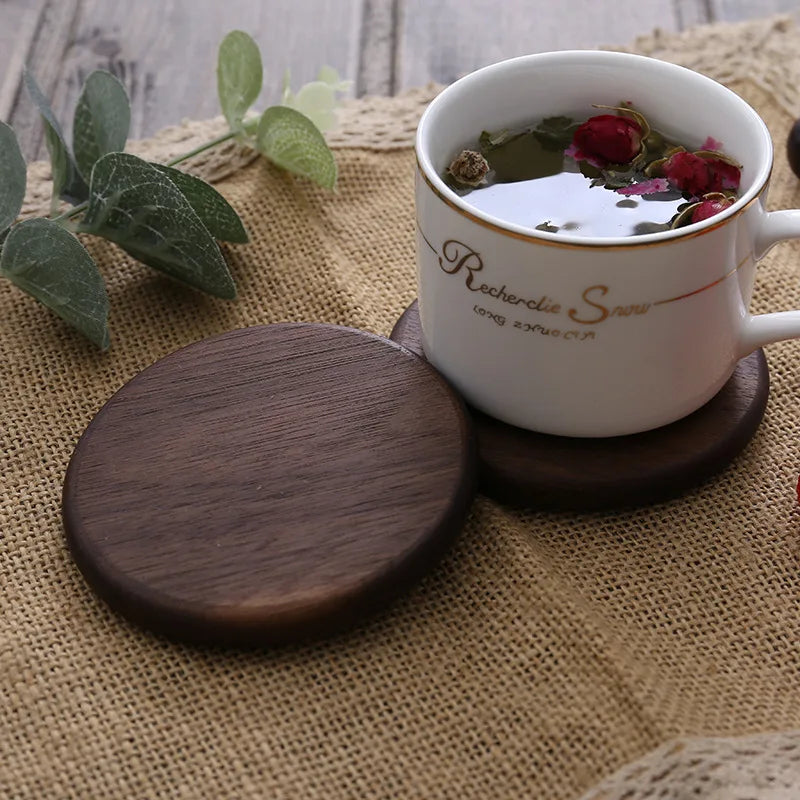 Posavasos de madera de nogal de 8,8 cm para vasos y tazas, salvamanteles redondos y cuadrados de madera, resistentes, para té y café.