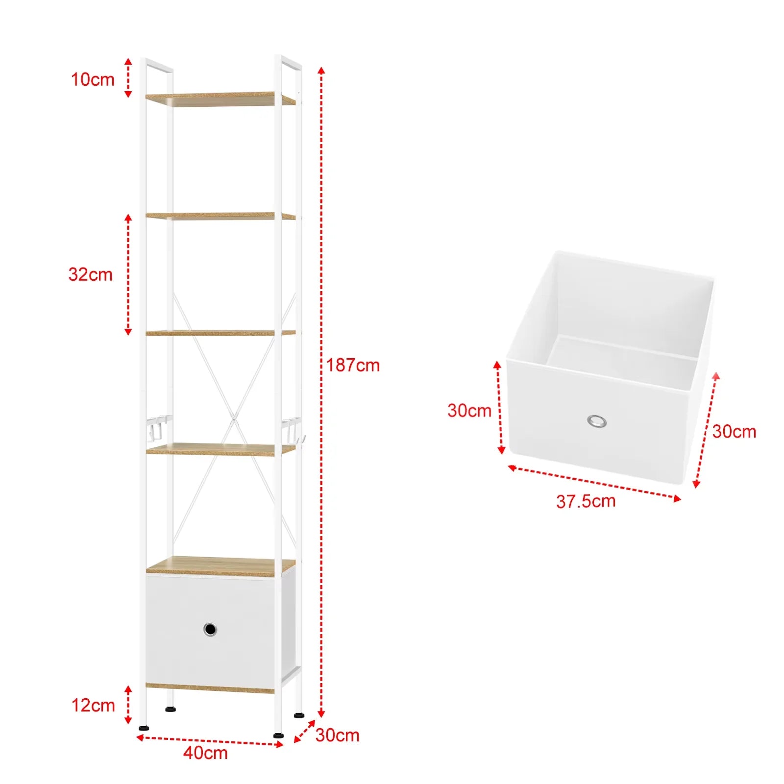 Librería de pie con 5 estantes, estructura metálica, organizador de almacenamiento para sala de estar, cocina o estudio.