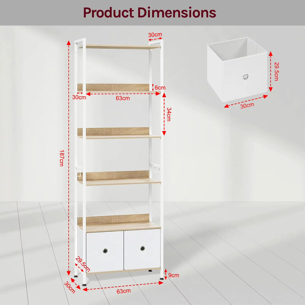 Librería de pie con 5 estantes, estructura metálica, organizador de almacenamiento para sala de estar, cocina o estudio.