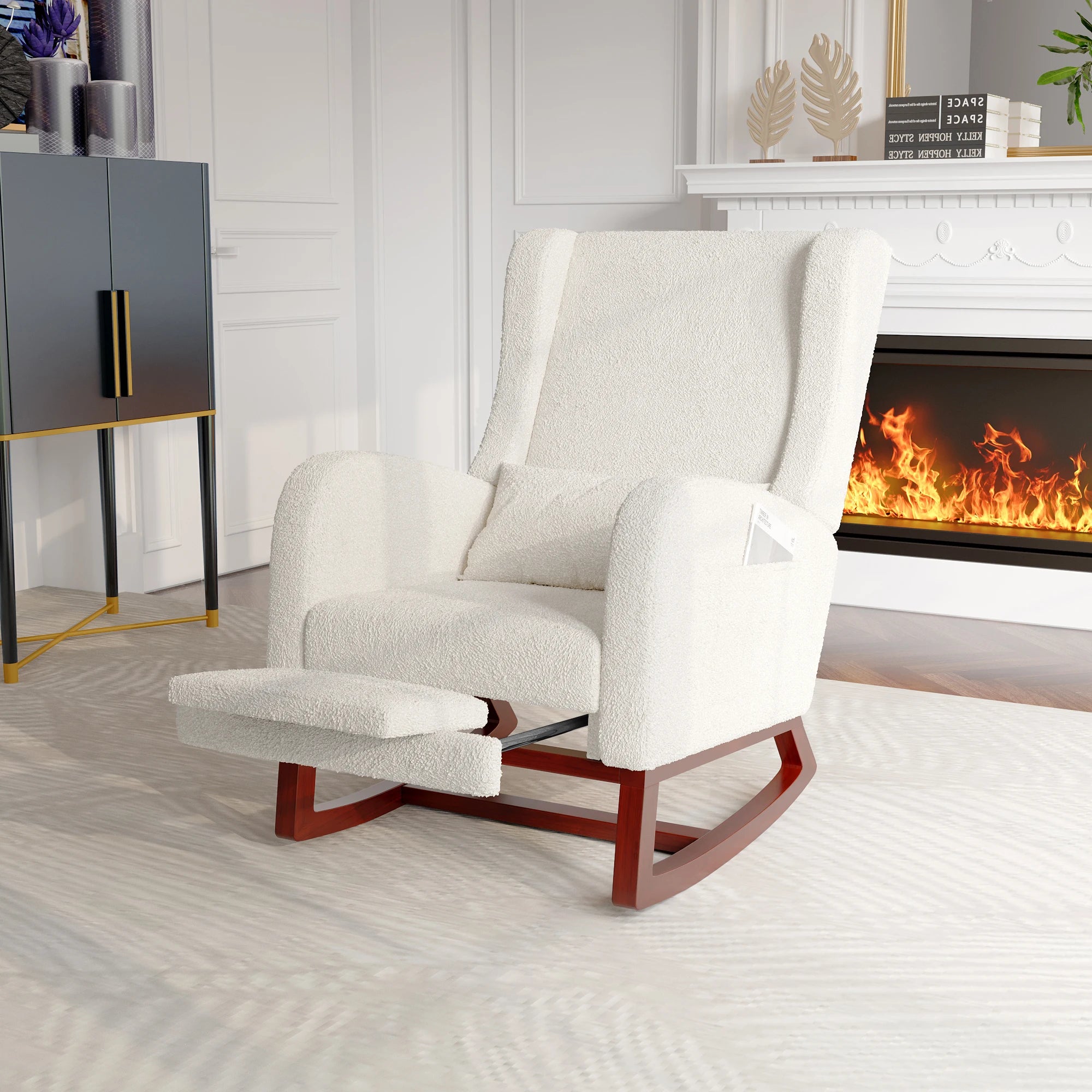 Mecedora Anajqaqia, silla para sala de estar, sillón, con base de madera y 2 bolsillos laterales, capacidad de carga: 150 kg.