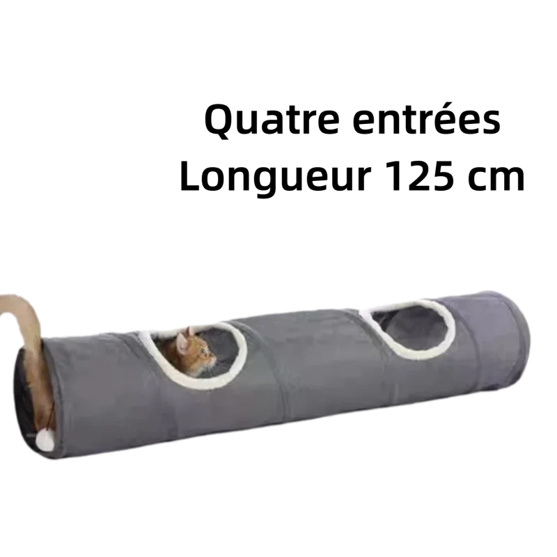 Túnel recto para gatos de 125 cm de largo y 25 cm de diámetro, plegable y resistente. Juguete para mascotas a prueba de arañazos.