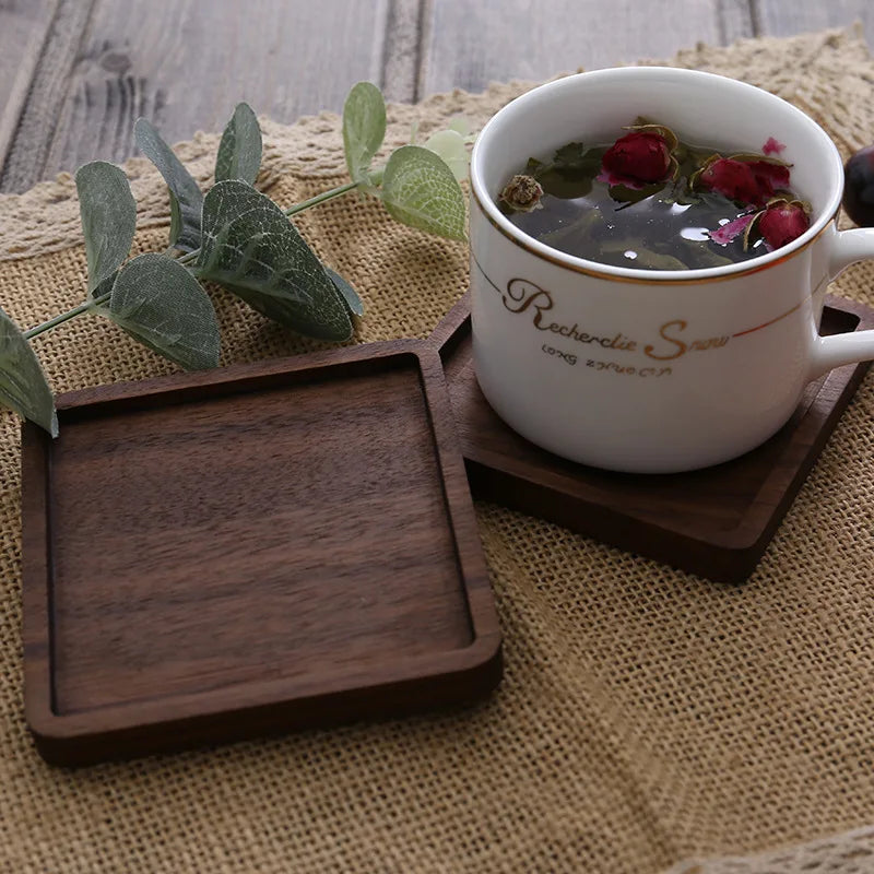 Posavasos de madera de nogal de 8,8 cm para vasos y tazas, salvamanteles redondos y cuadrados de madera, resistentes, para té y café.