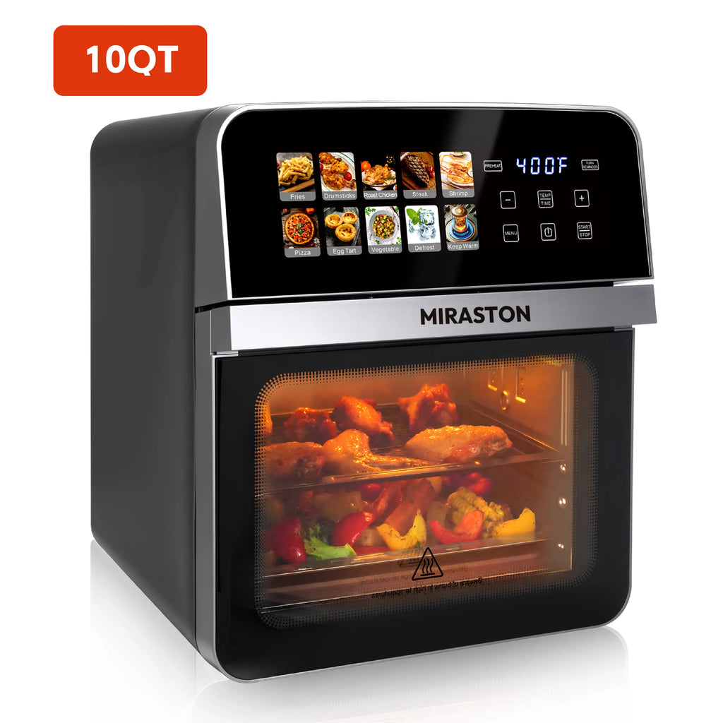 Horno tostador con freidora de aire de 10 cuartos con 10 programas preestablecidos, horno compacto de tamaño familiar para asar pollo entero/cocción doble, fácil de limpiar.