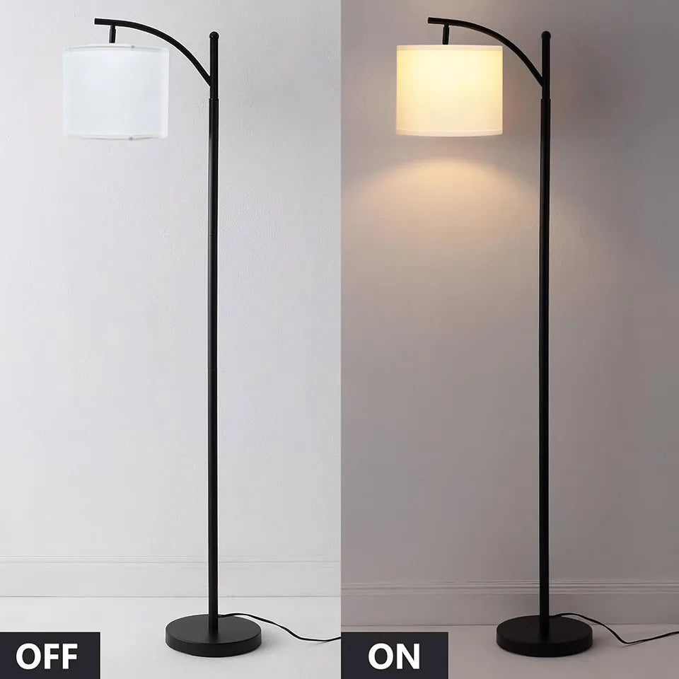 Lámpara de pie moderna de lino con bombilla LED, regulable en 3 colores (blanco cálido/neutro/frío), lámpara de pie E27 con pantalla de tela y base de hierro para sala de estar y dormitorio.