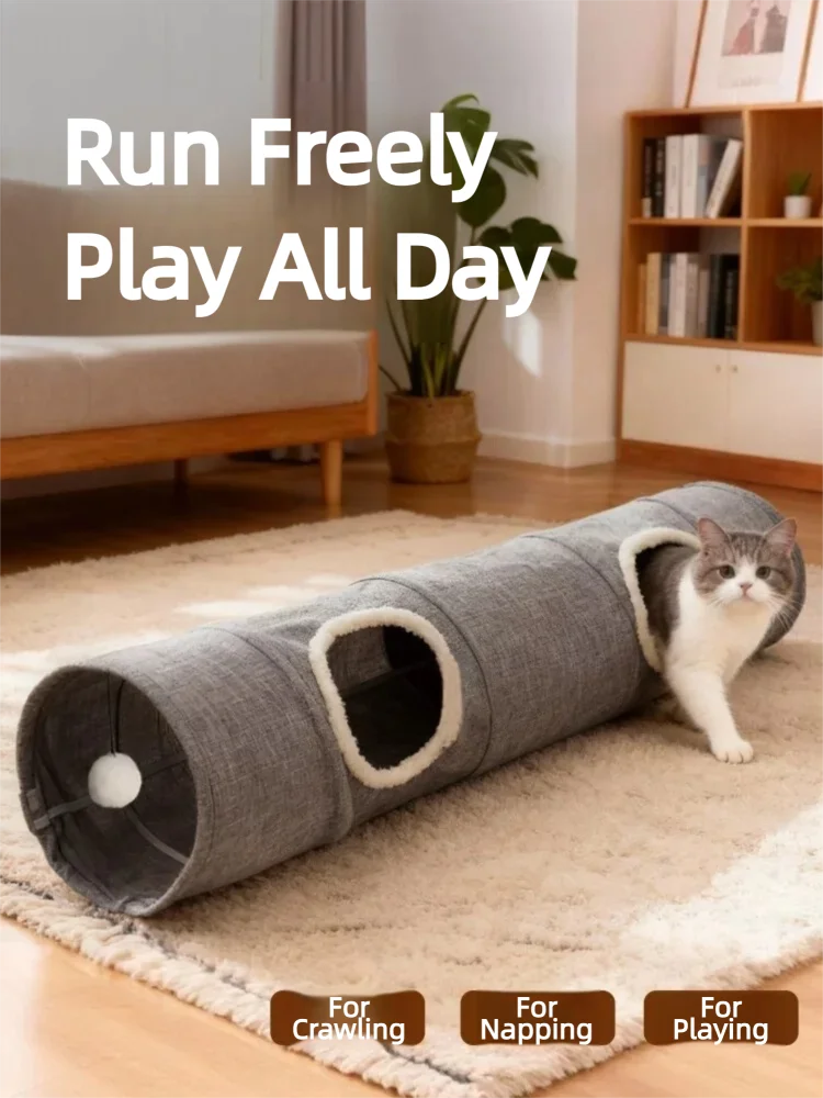 Túnel recto para gatos de 125 cm de largo y 25 cm de diámetro, plegable y resistente. Juguete para mascotas a prueba de arañazos.