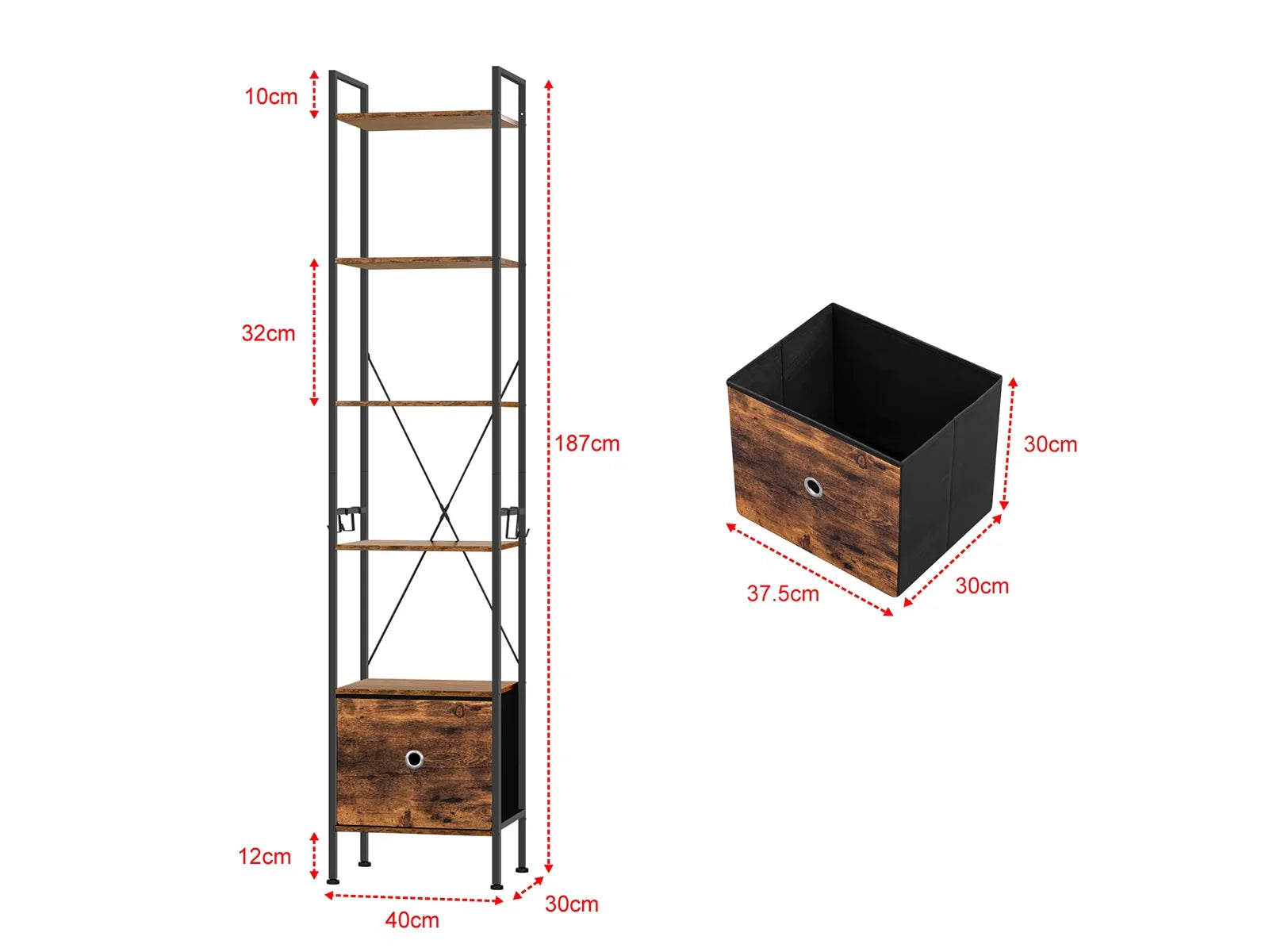 Librería de pie con 5 estantes, estructura metálica, organizador de almacenamiento para sala de estar, cocina o estudio.