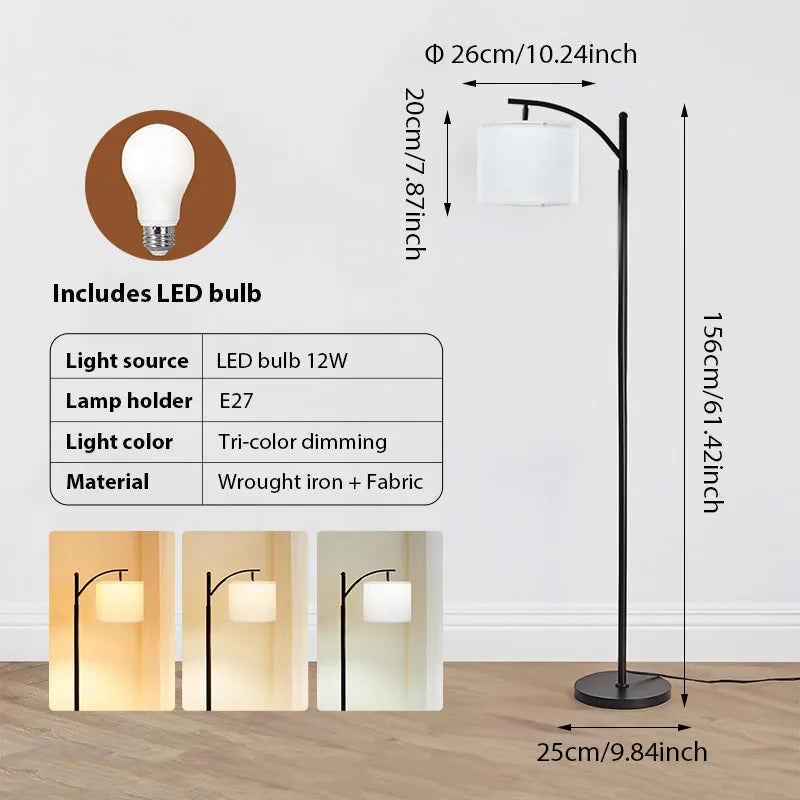 Lámpara de pie LED regulable, lámpara de pie alta con bombilla, luz de lectura que cuida la vista, lámpara de esquina de estilo minimalista moderno, ahorro de energía, base estable, fácil instalación, lámpara de ambiente para sala de estar, dormitorio de