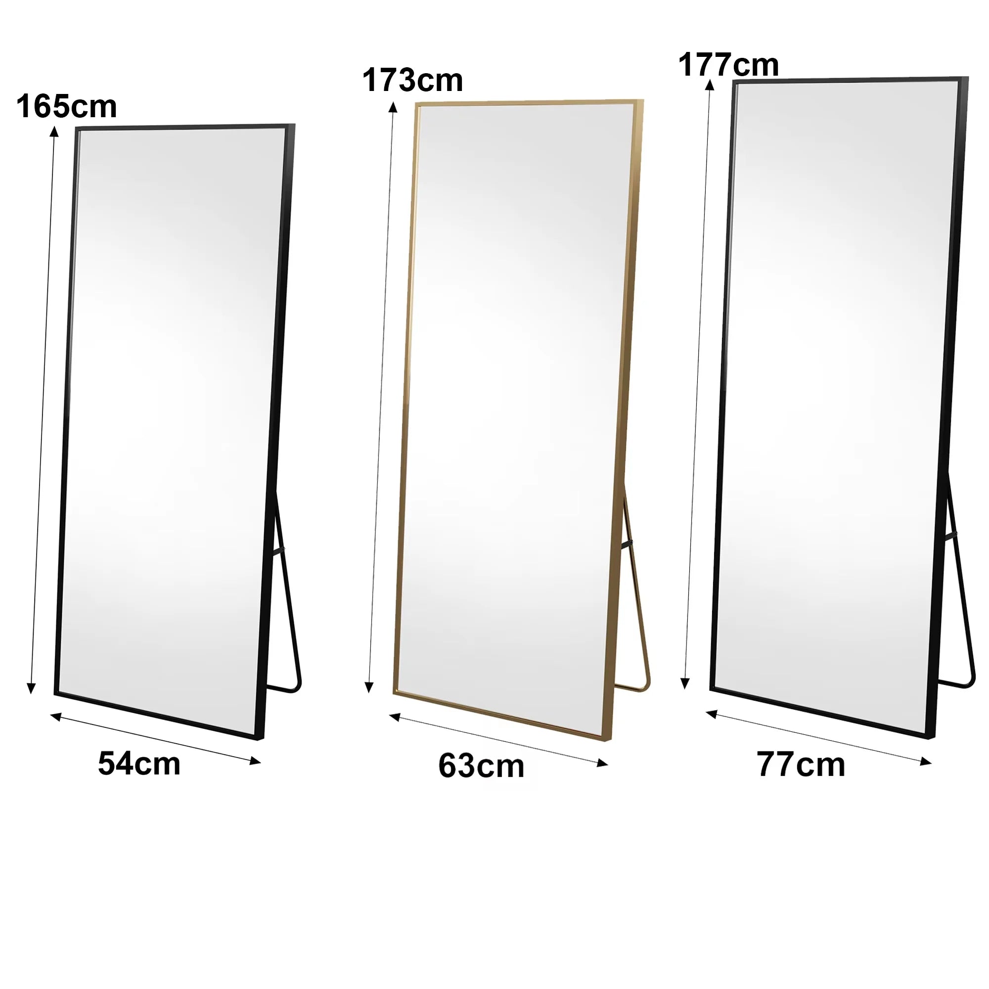 Espejo de cuerpo entero de 164-177 cm, espejo rectangular de pie con marco de metal, espejo de pared para sala de estar.