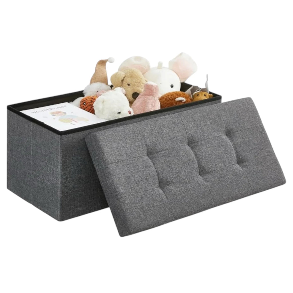 Elegante puf de lino con espacio de almacenamiento