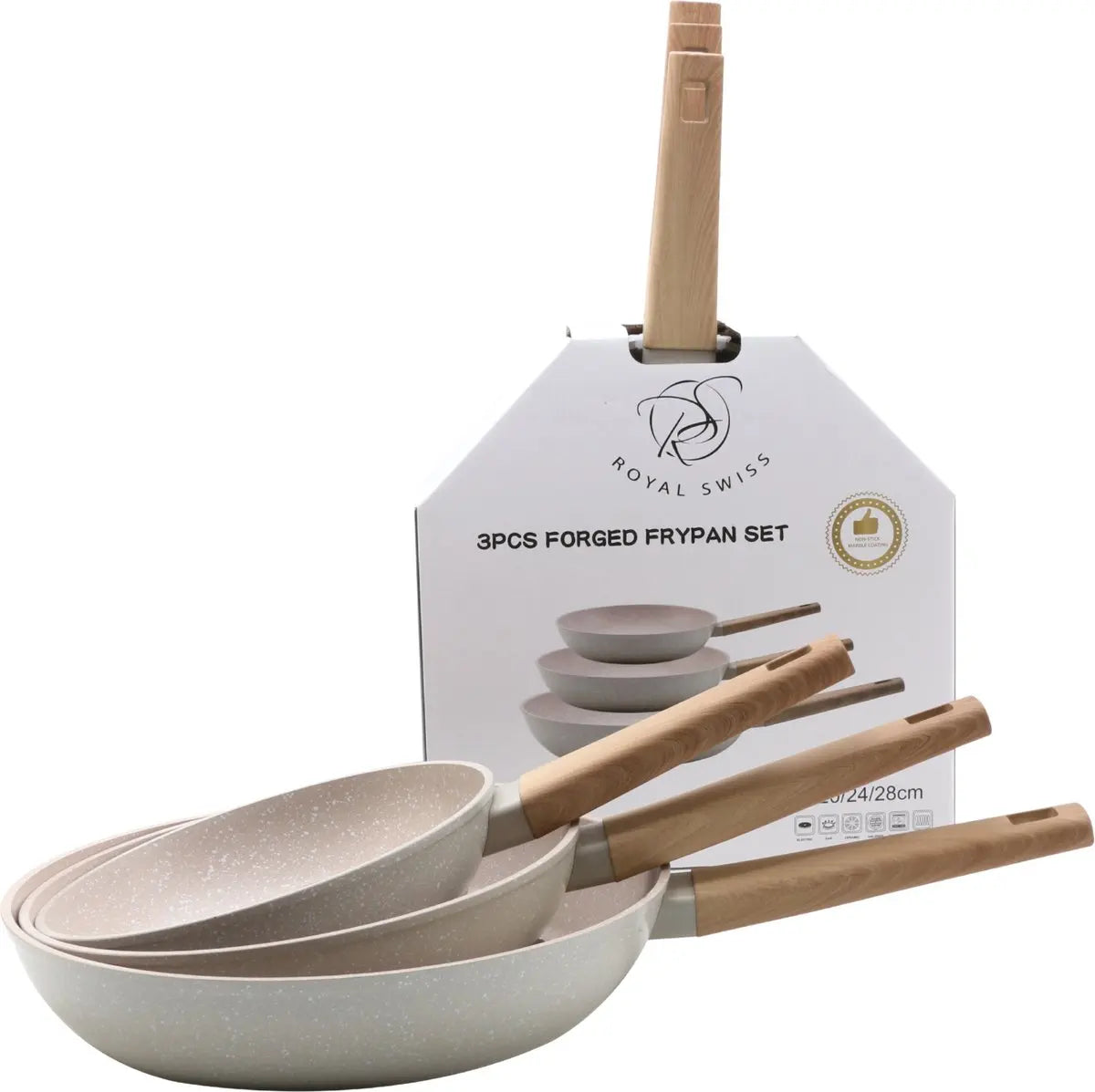 Juego de sartenes de granito Shiro x3 - 20 cm, 24 cm, 28 cm - Aptas para lavavajillas, antiadherentes, compatibles con inducción, color gris - Ideales para todas las fuentes de calor, diseño duradero de mármol fundido, juego de 3 piezas de utensilios de c