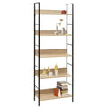 Librería Miroytengo Rubi con 5 baldas, roble cambriano y negro, 60x160x28 cm, fabricada en melamina y metal para una solución de almacenamiento moderna en la oficina o el salón.