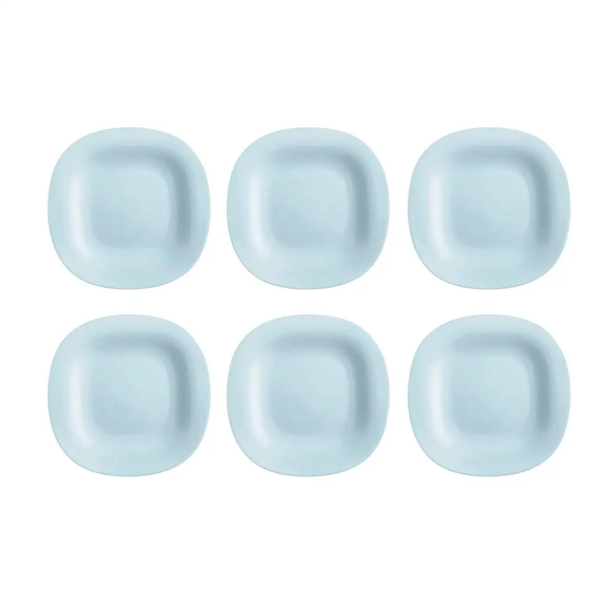 Platos Carine Luminarc – Juego de 6 platos cuadrados de vidrio opalino en blanco, negro, gris, turquesa y azul paraíso, aptos para microondas y lavavajillas para una vajilla completa.