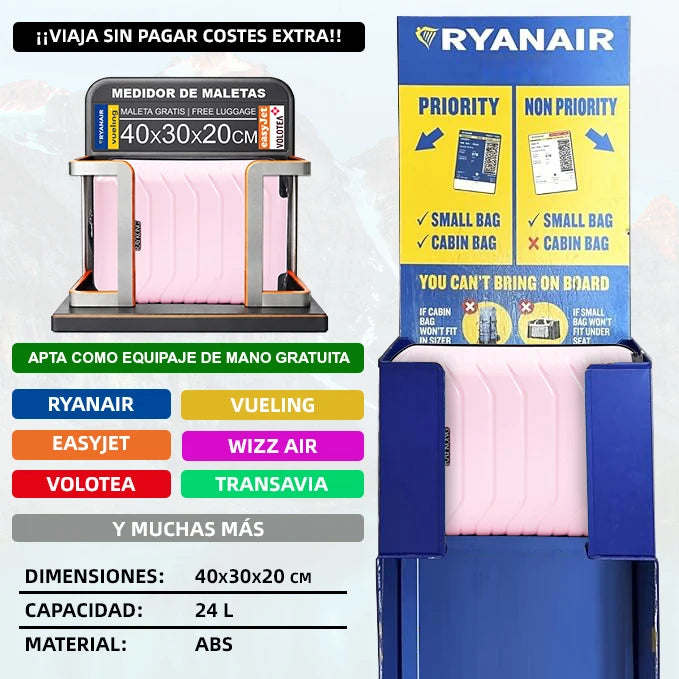 Maleta de cabina ABS 40x30x20 (24 l) | Equipaje de mano con ruedas desmontables para Ryanair | Vueling | EasyJet | Wizz Air | Volotea - negro/azul marino/oro rosa/morado/menta/amarillo/verde/rosa
