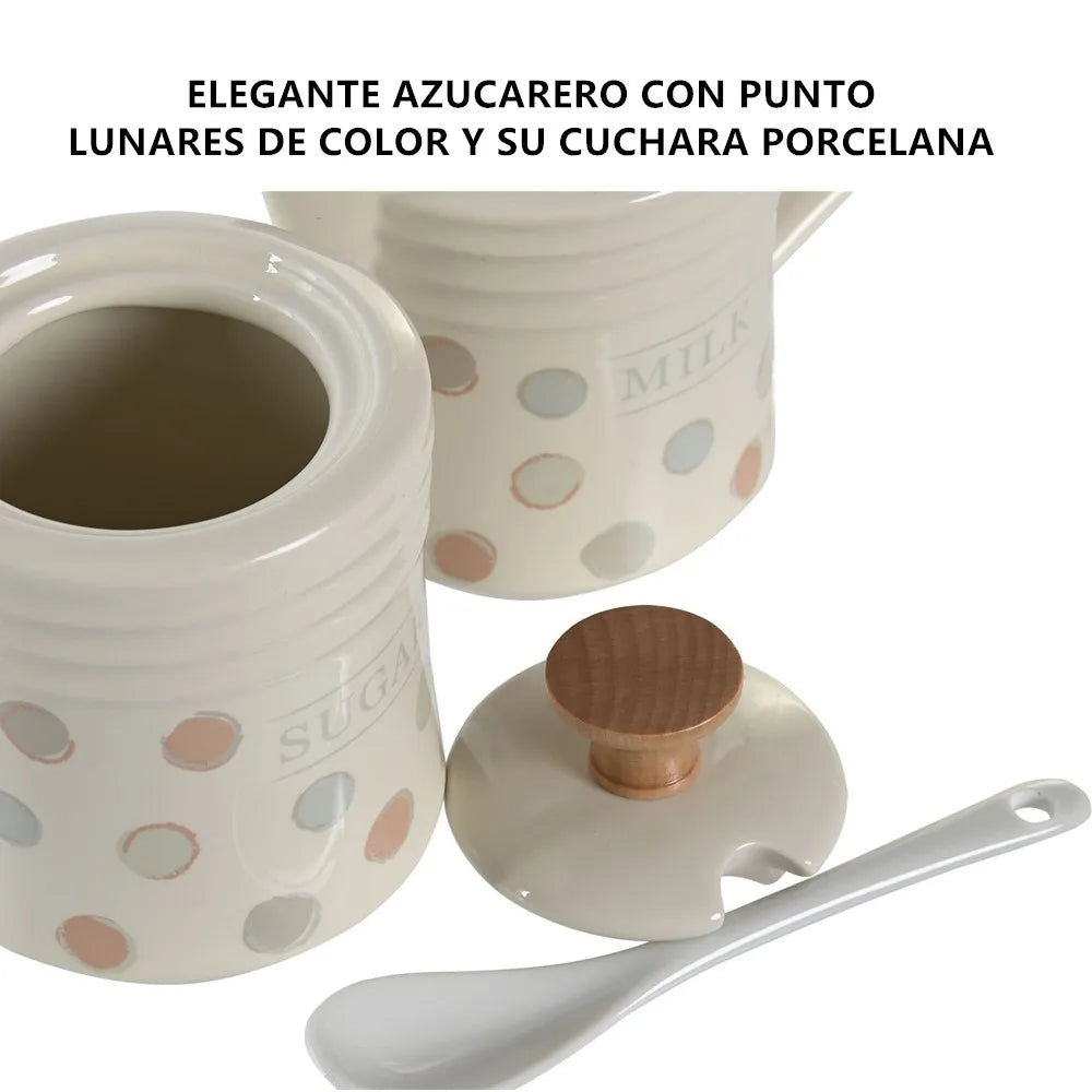 Juego de azucarero con taza de leche, gres color beige, accesorio de mesa de cocina, 24x12.5x2, tapas beige