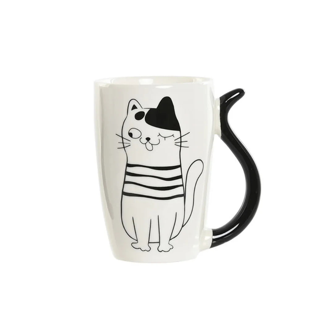 Juego de tazas de porcelana con diseño de gato, 380 ml, tamaño 11 x 8,2 x 12 cm, ideal para café o té, material de alta calidad, diseño único, perfecto para amantes de los gatos, una excelente idea para regalar.
