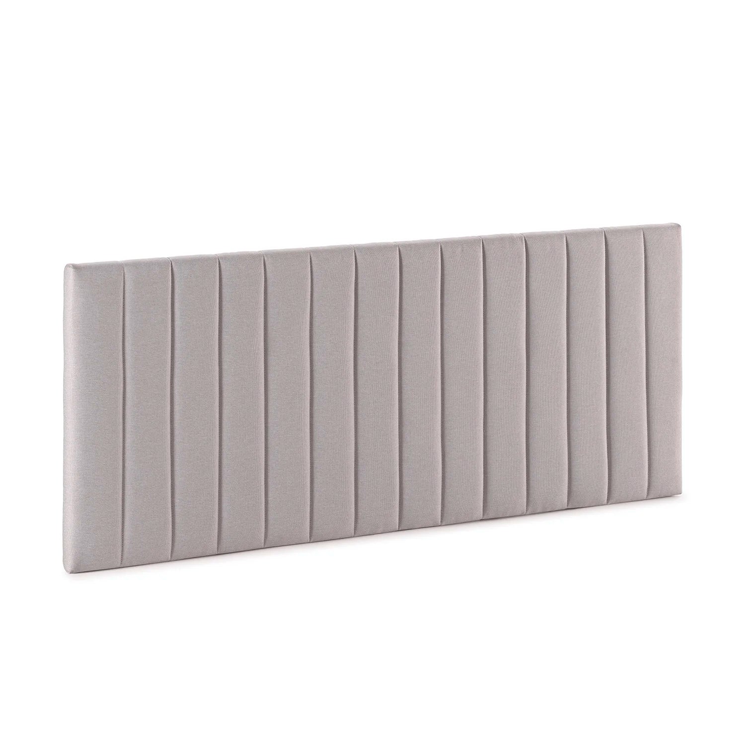 Cabecero tapizado Eris de 150x60 cm, con un diseño de tela neutra, relleno de espuma de alta densidad, disponible en beige, gris claro y gris oscuro, fácil de montar para cualquier tamaño de cama.