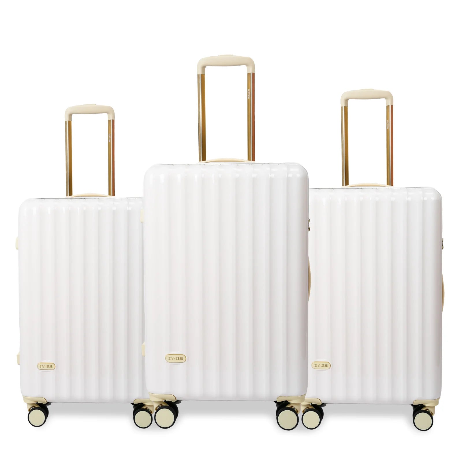 Juego de maletas S7 STAR de 3 piezas, maletas rígidas de policarbonato duraderas con 4 ruedas giratorias silenciosas, tamaño cabina 20in + 24in + 28in, diseño moderno para viajes, certificado CE.