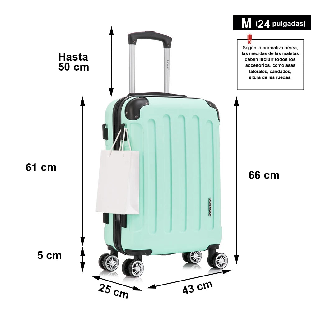 Maleta mediana de ABS de 24 pulgadas con cerradura de combinación, 66x43x25 cm, 71 L, peso ligero de 3,50 kg, con 4 ruedas dobles de 360°, perchas adicionales y esquinas protectoras para mayor comodidad durante el viaje.