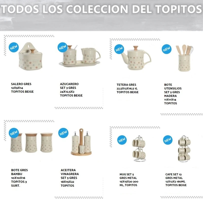 Juego de azucarero con taza de leche, gres color beige, accesorio de mesa de cocina, 24x12.5x2, tapas beige