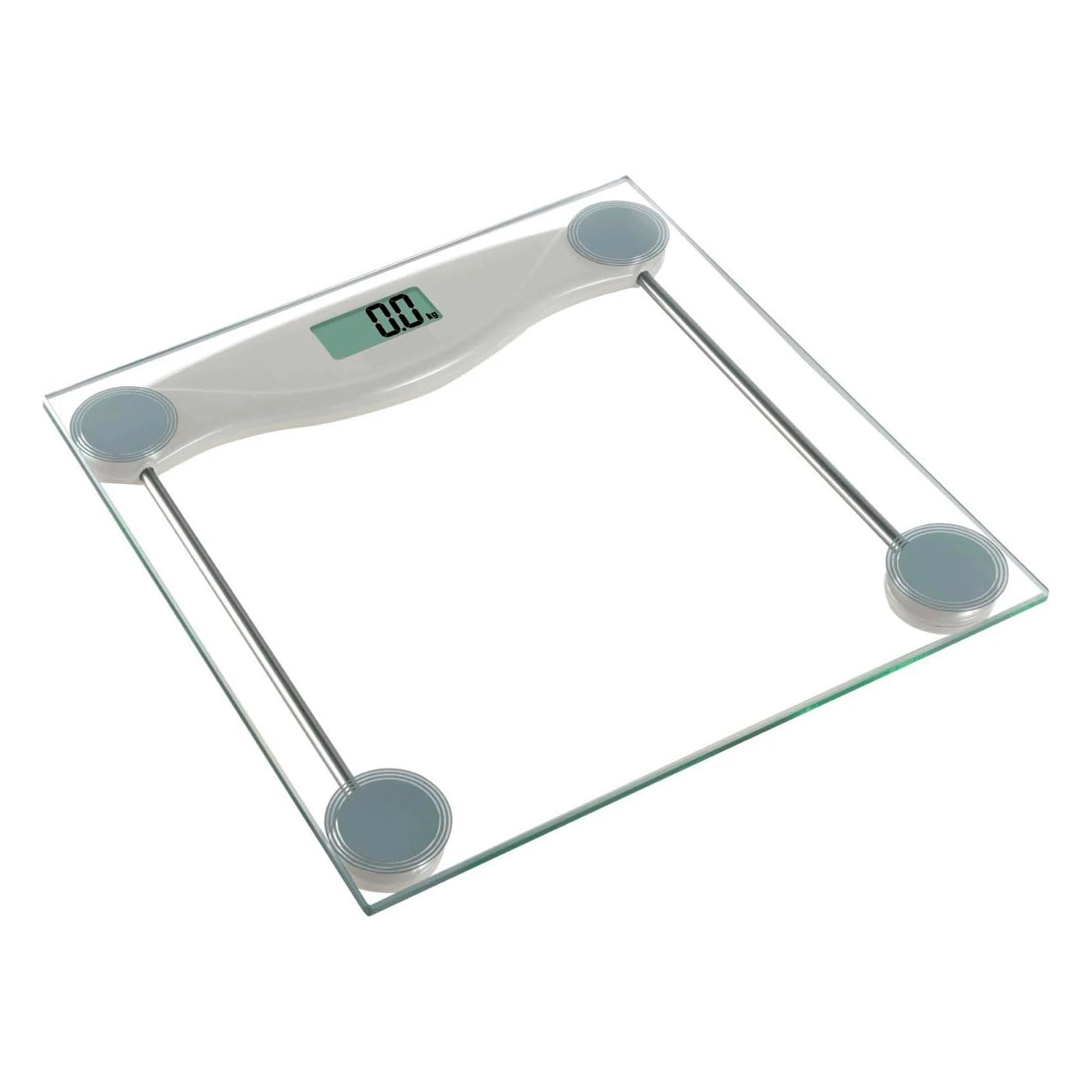 Balanza electrónica de precisión cuadrada para baño | Pantalla LCD de fácil lectura | Peso máximo: 150 kg | Encendido automático al pisar | Funciona con 1 batería de litio de 3 V (CR2032) | Bajo consumo | Apagado automático