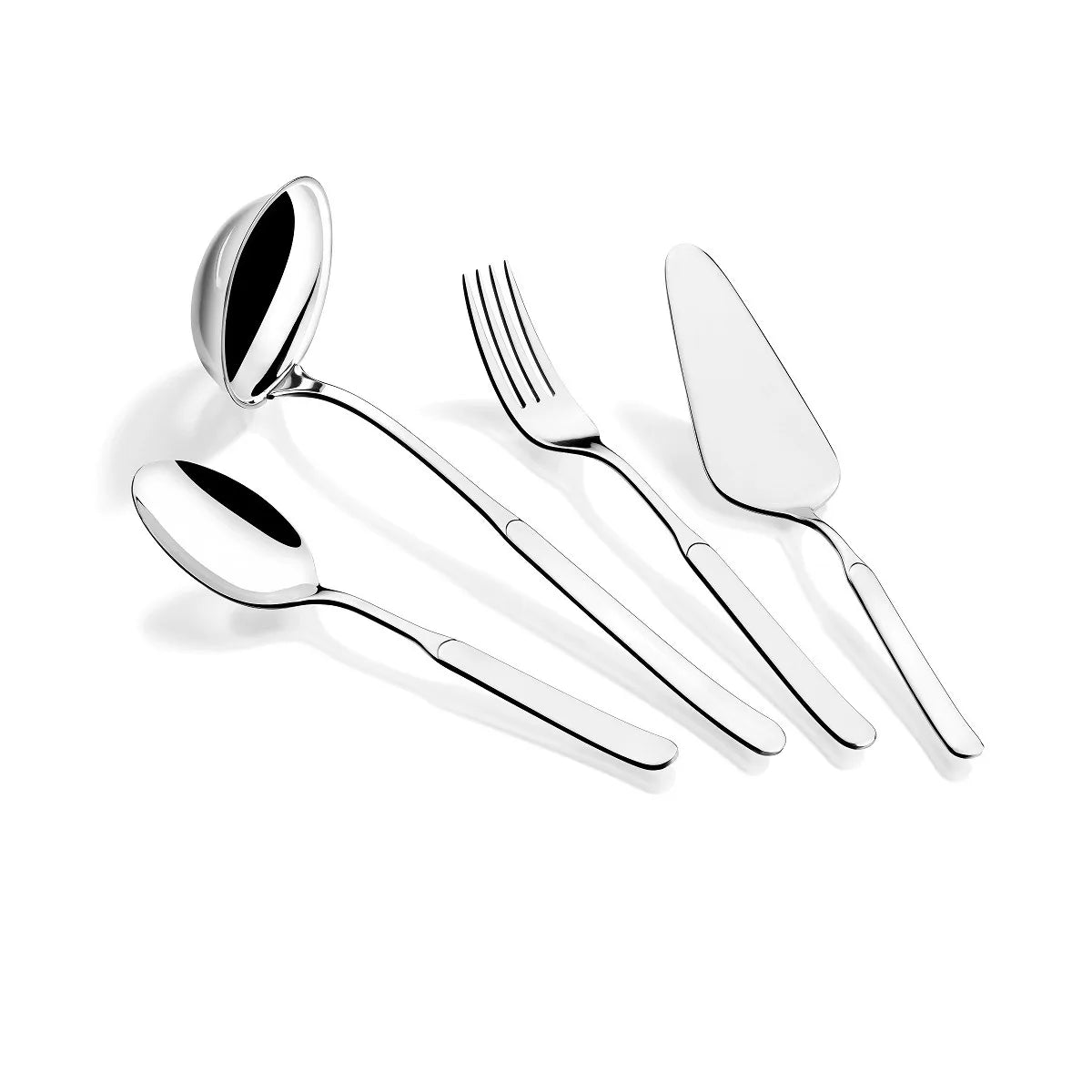 Monix Milan - Juego de cubiertos de acero inoxidable de 24 piezas con cuchillo de mesa, material 18/10, acabado pulido espejo, 2,5 mm de grosor para 6 personas, apto para lavavajillas, diseño contemporáneo.