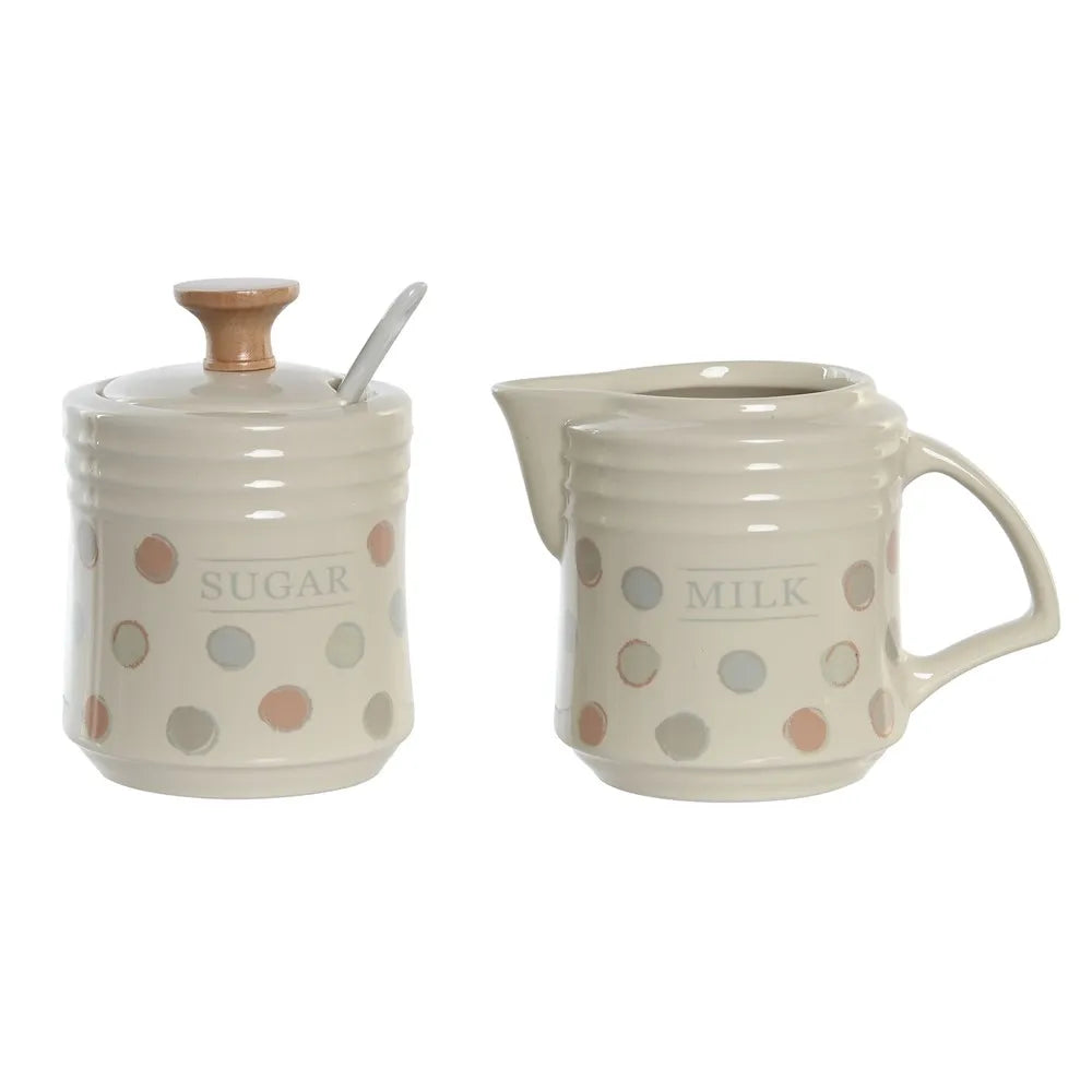 Juego de azucarero con taza de leche, gres color beige, accesorio de mesa de cocina, 24x12.5x2, tapas beige