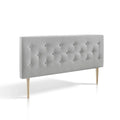 Cabecero tapizado Oslo en color gris, diseño escandinavo, 150x100cm, fabricado en poliéster resistente a las manchas, patas de madera maciza de haya, acolchado para mayor comodidad, apto para montaje en pared, perfecto para realzar el estilo de tu dormito