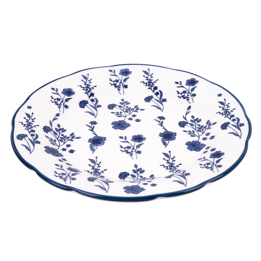 Juego de vajilla de porcelana Cofan | Juego de 18 piezas con diseño floral azul | Apto para lavavajillas y microondas, incluye 6 platos llanos, 6 cuencos para sopa y 6 platos pequeños, duradero y de fácil mantenimiento.