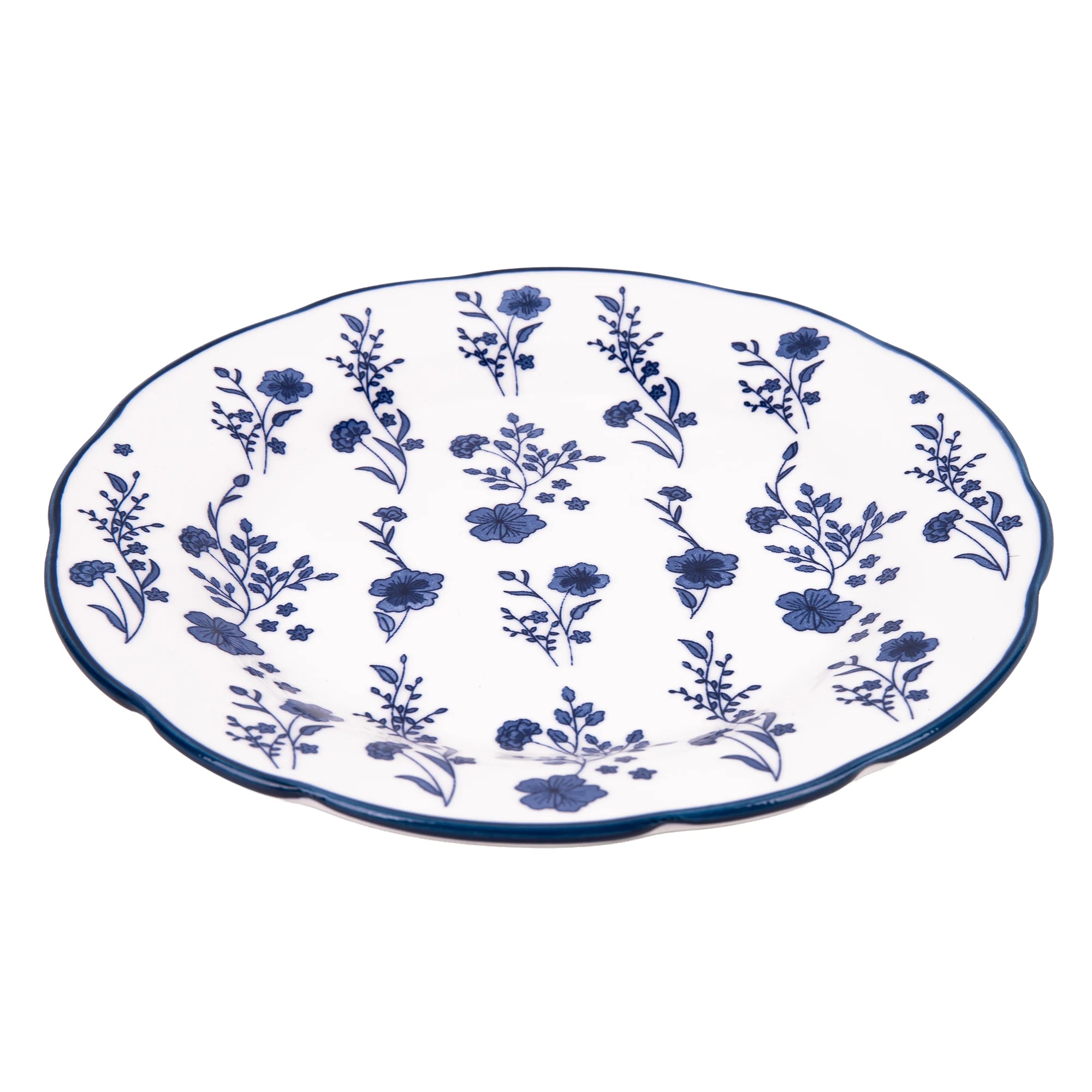 Juego de vajilla de porcelana Cofan | Juego de 18 piezas con diseño floral azul | Apto para lavavajillas y microondas, incluye 6 platos llanos, 6 cuencos para sopa y 6 platos pequeños, duradero y de fácil mantenimiento.
