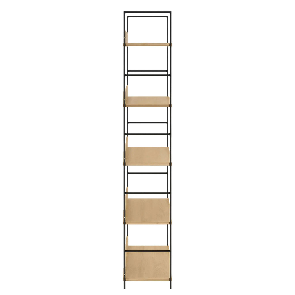 Librería Miroytengo Rubi con 5 baldas, roble cambriano y negro, 60x160x28 cm, fabricada en melamina y metal para una solución de almacenamiento moderna en la oficina o el salón.