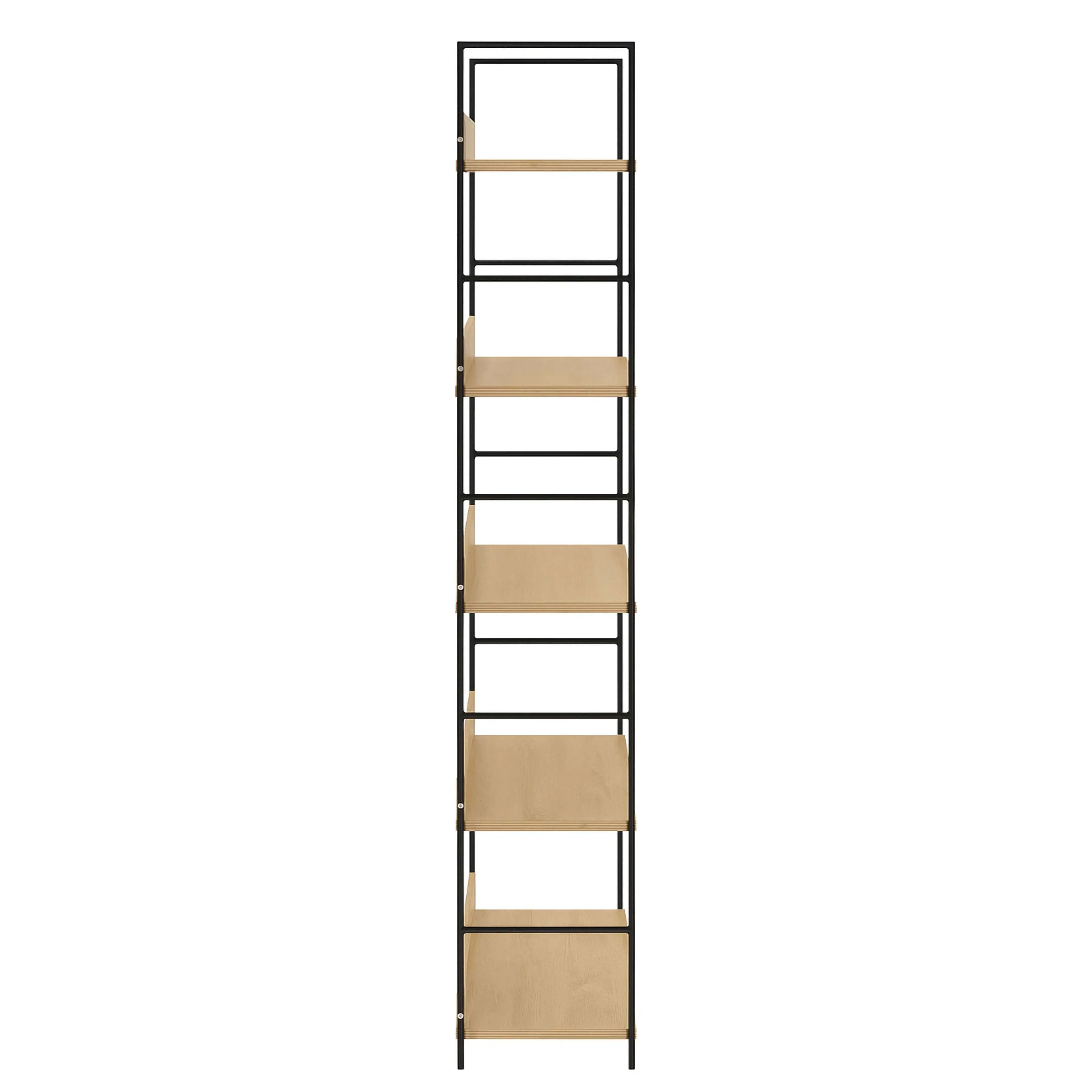 Librería Miroytengo Rubi con 5 baldas, roble cambriano y negro, 60x160x28 cm, fabricada en melamina y metal para una solución de almacenamiento moderna en la oficina o el salón.